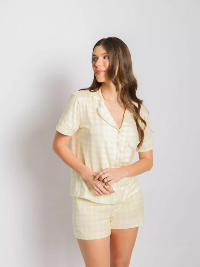 Pijama Feminino Americano Curto Vichy Amarelo