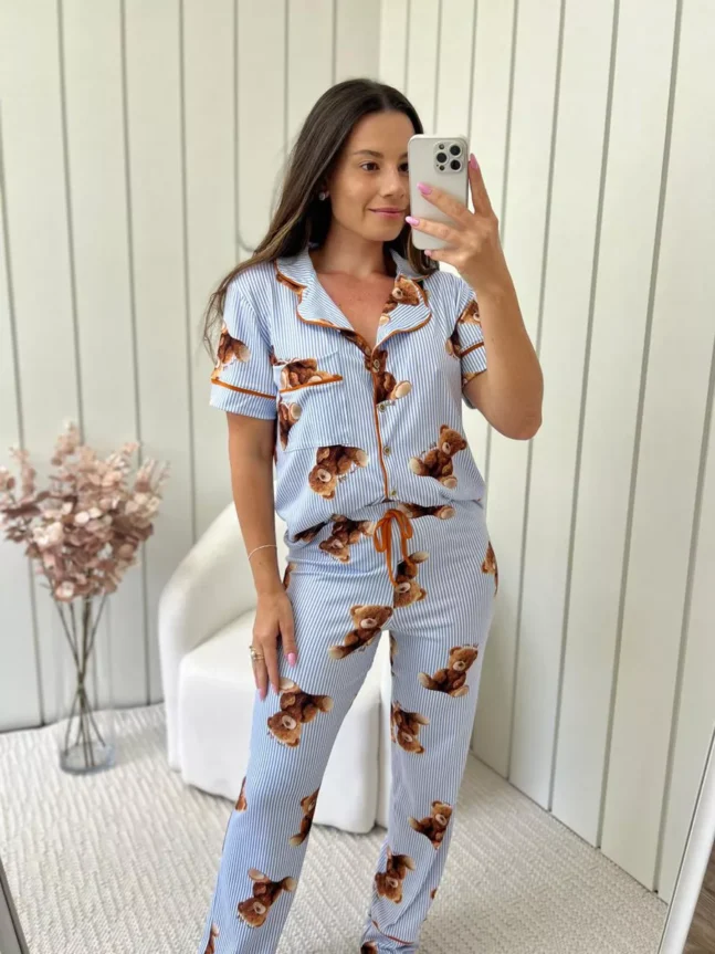 Pijama Feminino Americano Meia Estação New Bear Ursos