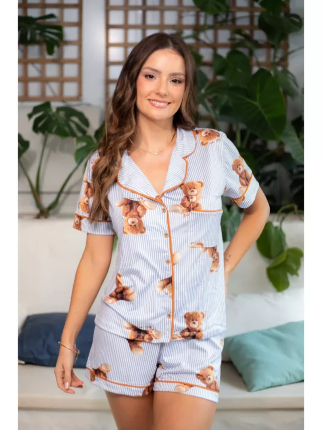 Pijama Feminino Americano Curto Agda New Bear Ursos